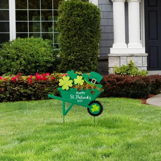 Glitzhome&reg; 24" St. Patrick's Metal Shamrocks Wagon Yard Stake {6}