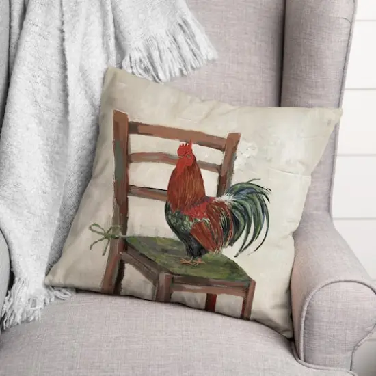 18" Rooster on a Chair Indoor/Outdoor Pillow {3}
