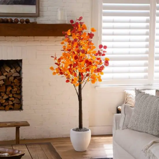 6ft. Pre-Lit Bright Autumn Eucalyptus Artificial Fall Tree with 420 Warm White LED Lights {10}
