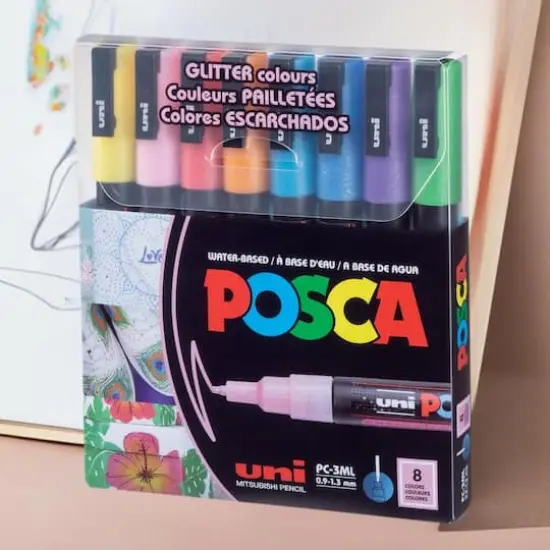 POSCA PC-3ML Fine Tip Glitter Paint Marker Set {1}
