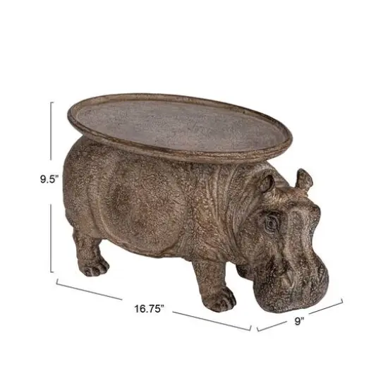 Hello Honey® 16.75" Gray Decorative Hippo Pedestal with Distressed Finish {5}