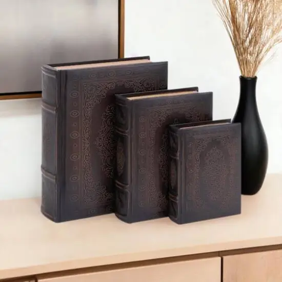 Dark Brown Wood Traditional Book Box Set {1}