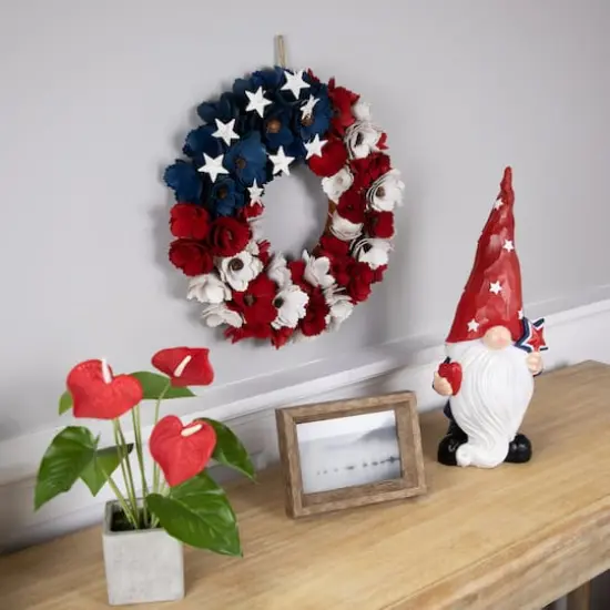 15" Americana Floral Flag Wooden Wreath {4}