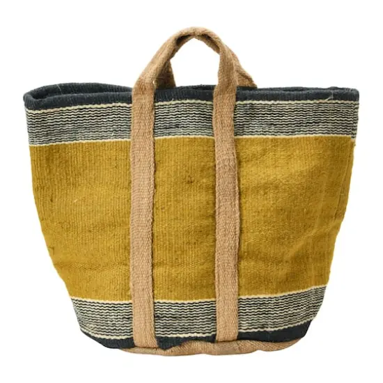 Hello Honey&reg; 24" Mustard Striped Woven Jute Tote with Liner {1}