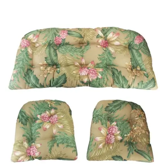 3 Piece Wicker Furniture Cushion Set Brown/Pink Floral {4}