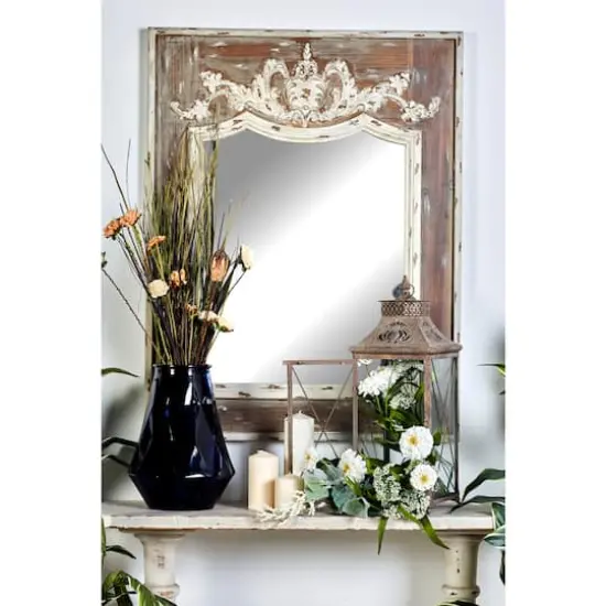 43" Brown Wood Rustic Console Mirror {7}