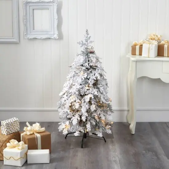 4ft. Pre-Lit Flocked Montana Down Swept Spruce Artificial Christmas Tree with Clear LED Lights {6}