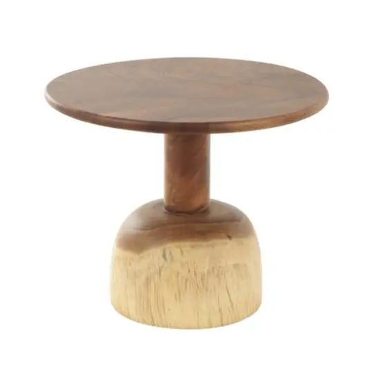 23.75" Brown Wood Handmade Coffee Table with Rounded Block Base {7}