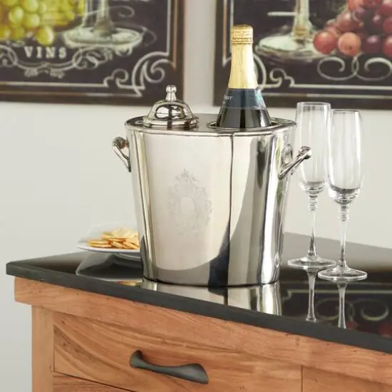 11" Silver Metal Traditional Wine Holder Cooler {8}