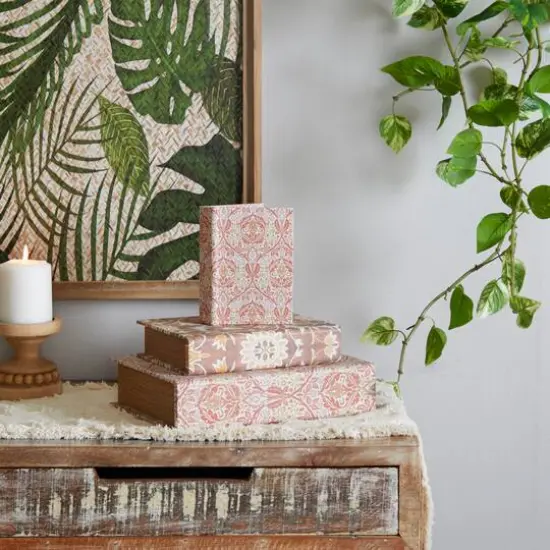 Orange Floral Faux Leather Faux Book Box Set {9}