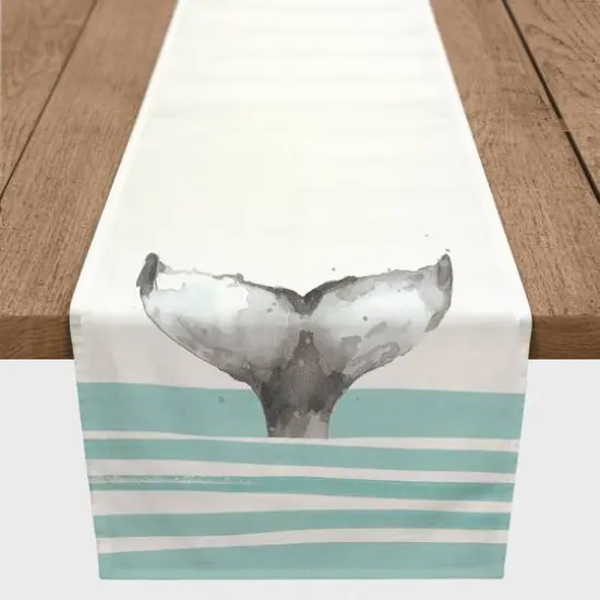 Whale Tale With Stripes Indoor/Outdoor Table Runner Blue {4}
