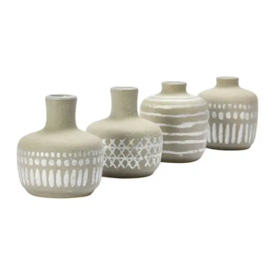 Hello Honey&reg; Mixed Pattern Taupe & Silver Stoneware Vase Set {4}