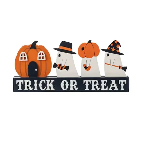 Glitzhome® 12"L Halloween Wooden TRICK OR TREAT Pumpkin & Ghosts Table Decor {1}