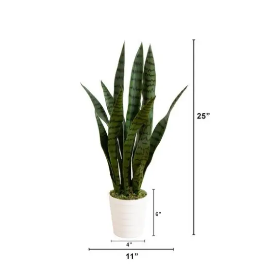 2ft. UV Resistant Artificial Snake Plant in White Decorative Planter {7}