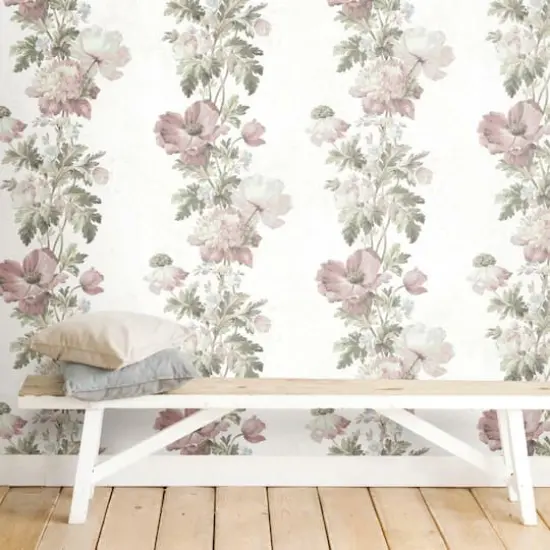 RoomMates Vintage Floral Stripe Peel & Stick Wallpaper Pink/Green {8}