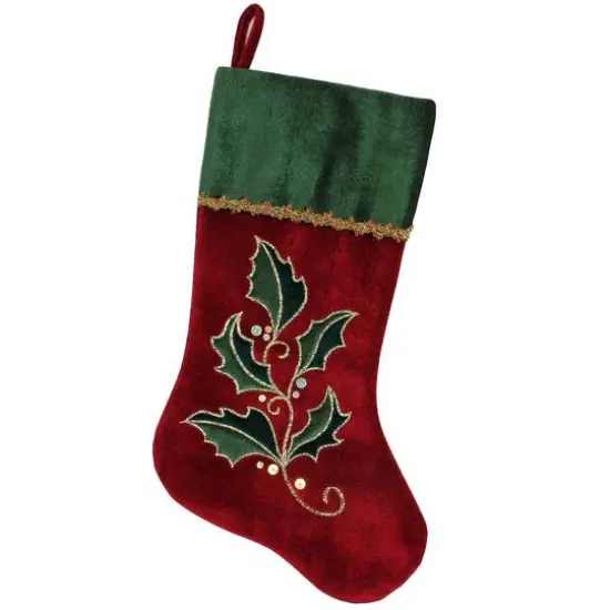 20.5" Holly Embroidered Velvet Stocking {3}