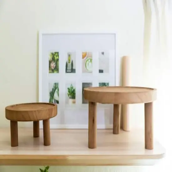 Flora Bunda 10" & 7" Footed Wood Plant Stand Set {4}