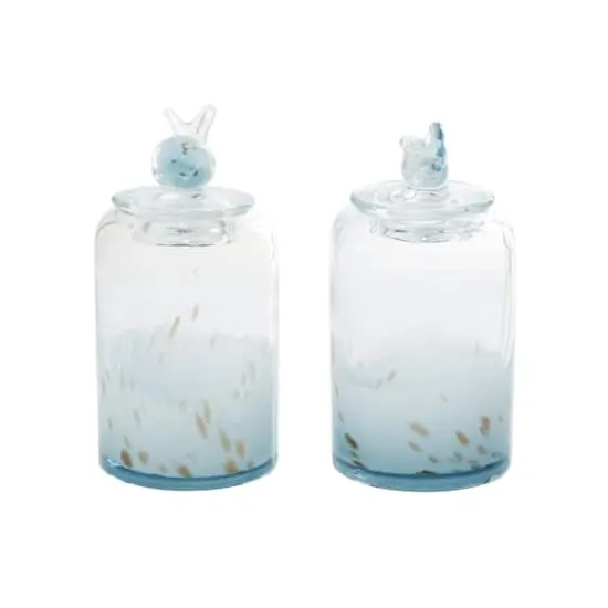 Set of 2" Blue Glass Contemporary Decorative Jars 5", 9" {3}