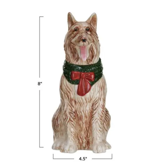 Hello Honey&reg; 8" Dog with Christmas Scarf Hand-Painted Stoneware Collie Vase {4}