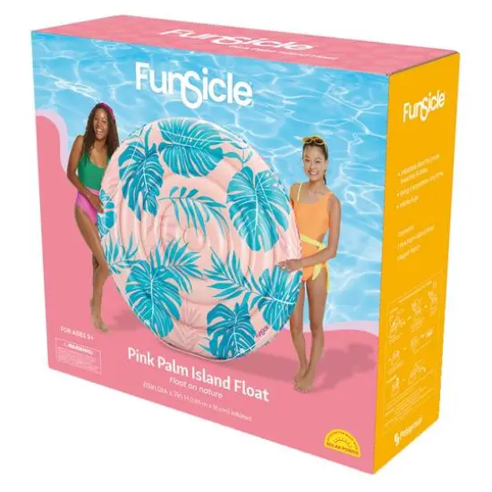 Funsicle 65" Round Pink & Blue Palm Island Float Round Inflatable Pool & Water Lounge {6}