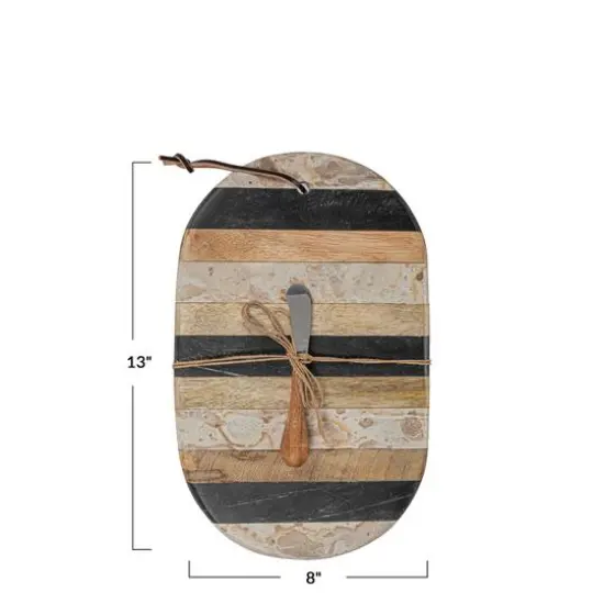 Hello Honey&reg; Multicolor Marble & Mango Wood Cheese Board Set with Knife {5}