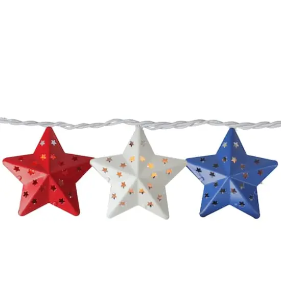 10ct. Red, White and Blue Metal 4th of July Star String Lights {1}