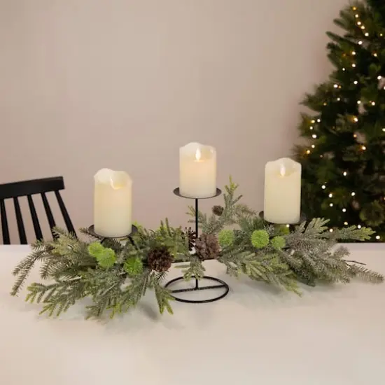 26" Holiday Foliage & Tiered Metal Candle Holder {3}
