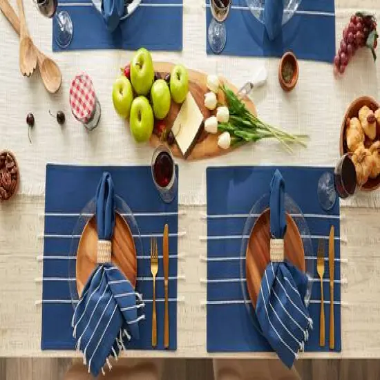 DII&reg; Stripe Tassel Placemats, 4ct. Navy/Off-White {9}