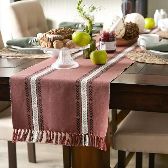 DII&reg; 72" Dobby Striped Fringe Ribbed Table Runner Dobby Clay {7}