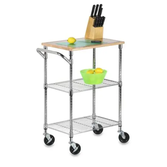 Honey Can Do Chrome & Wood Rolling Kitchen Cart with Cutting Board {1}