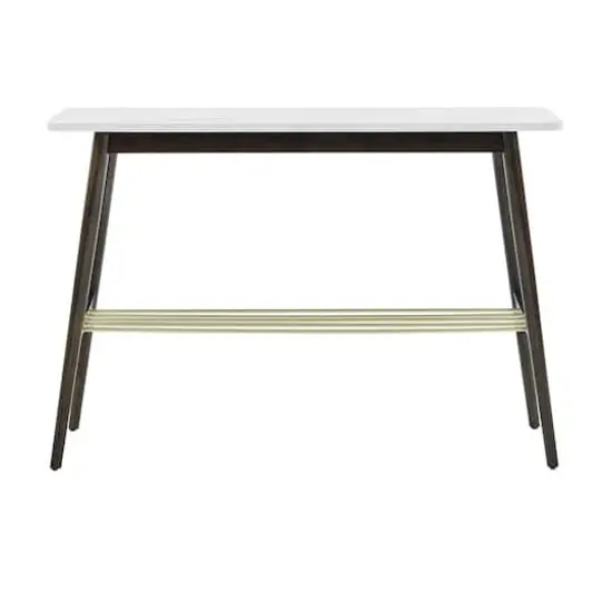 Walker Edison Faux White Marble/Dark Brown Oak Tapered Leg Entry Table {4}