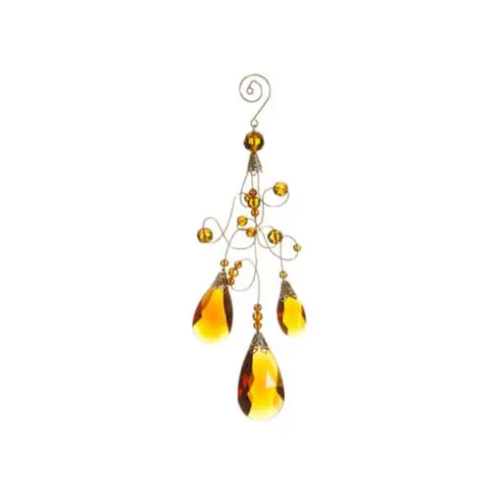 Amber And Gold Beaded Teardrop Ornament {1}