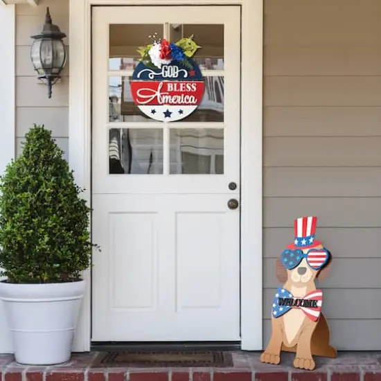 Glitzhome&reg; 30" Patriotic Americana Labrador Easel Porch D&eacute;cor {5}