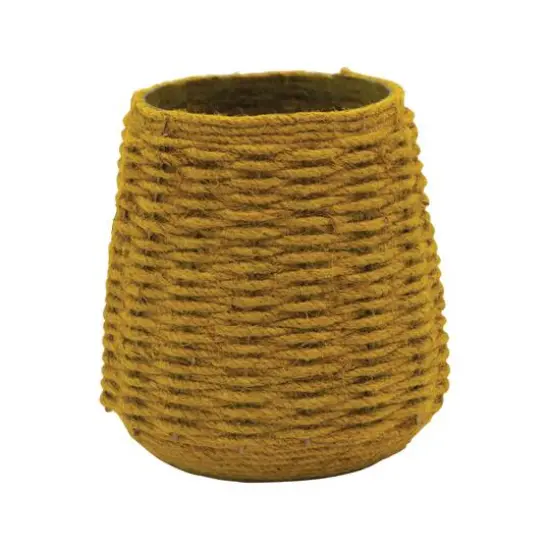 Hello Honey® 5.5" Mustard Hand-Woven Jute & Glass Votive Candle Holder {1}