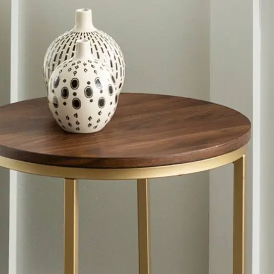 Walker Edison 16" Glam Round Side Table Dark Walnut/Gold {5}