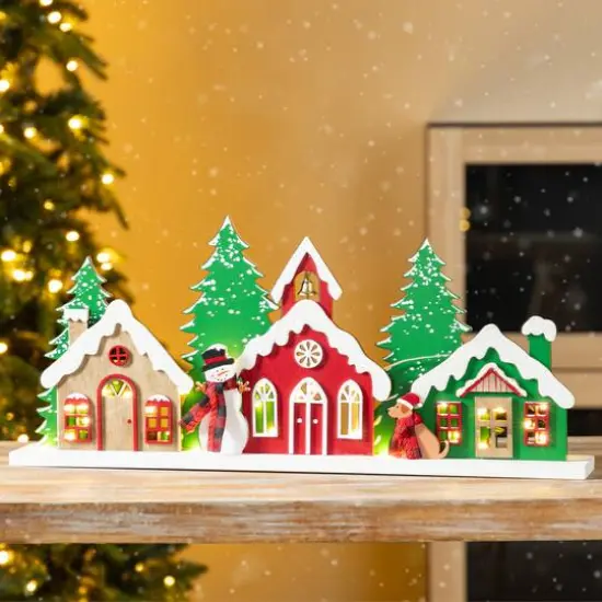 Glitzhome® 20" Lighted Wooden Christmas Villages Table Decor {4}