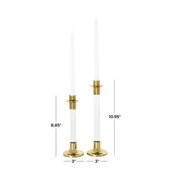 Gold Stainless Steel Candle Holder with Clear Glass Center Set {11}