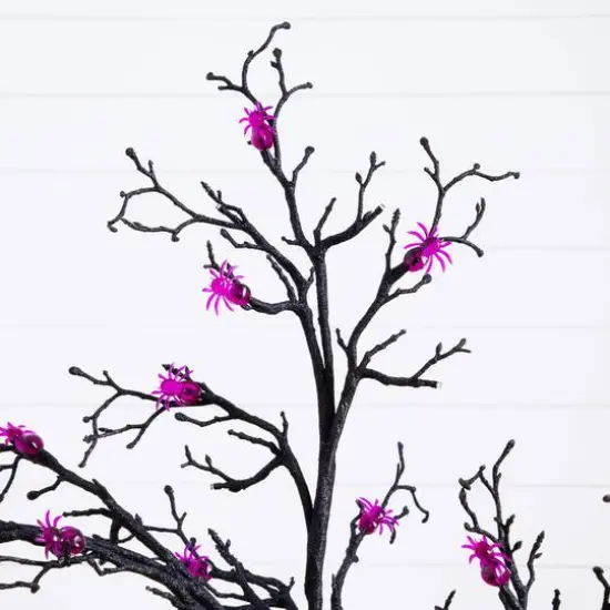 4ft. Pre-Lit Artificial Halloween Spider Twig Tree with 48 Purple LED Lights {6}