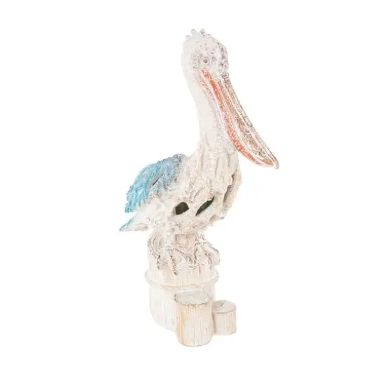 13.25" Pelican Textured Decorative Sculpture with Feathers & Round Blocks Blue {4}