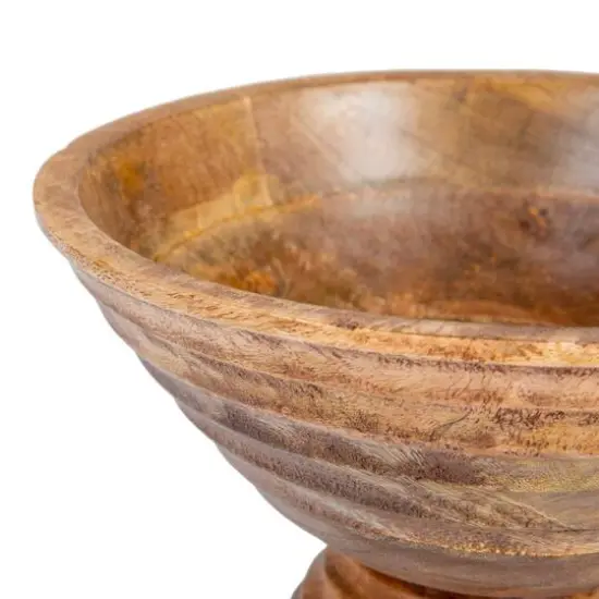 Hello Honey&reg; 9.75" Ridged Mango Wood Footed Bowl Light Brown {7}