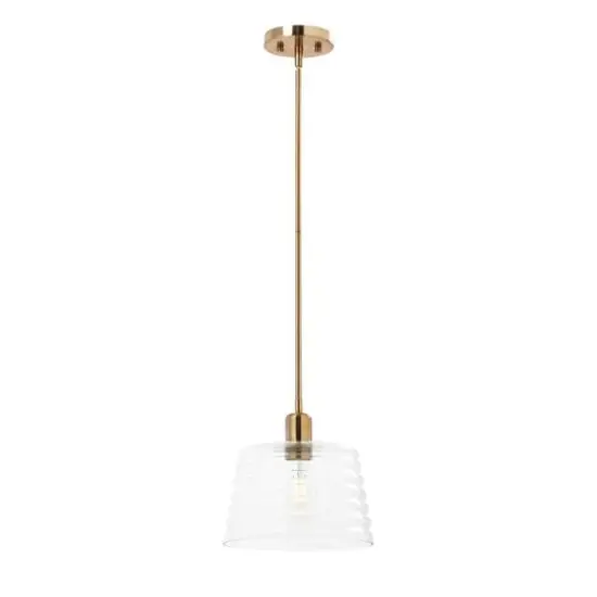 Hello Honey® Robert Stevenson Lighting Rhodes Metal & Clear Ribbed Glass Ceiling Light Brushed Brass {7}