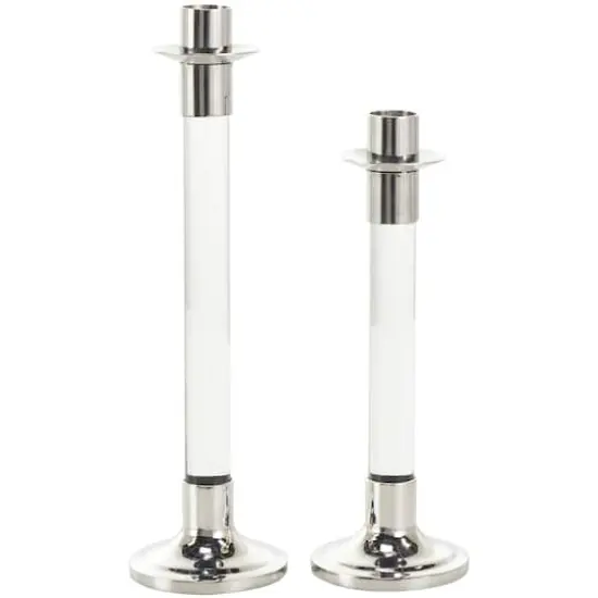 Silver Stainless Steel Candle Holder with Clear Glass Center Set {1}