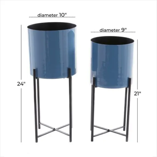 CosmoLiving by Cosmopolitan Set of 2 Blue Iron Contemporary Planter, 24" x 10" x 10" {9}