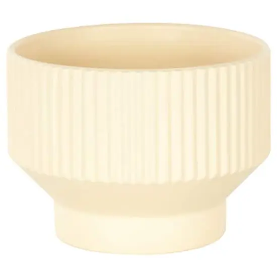 Linear Grooves Wide Ceramic Planter Set Cream {9}
