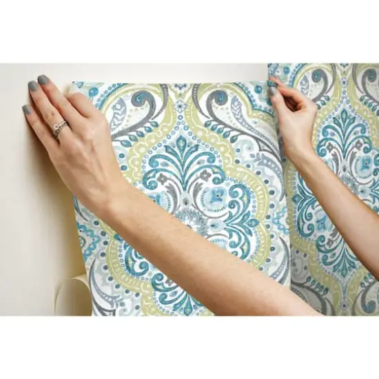 RoomMates Bohemian Damask Peel & Stick Wallpaper Green and Blue {11}