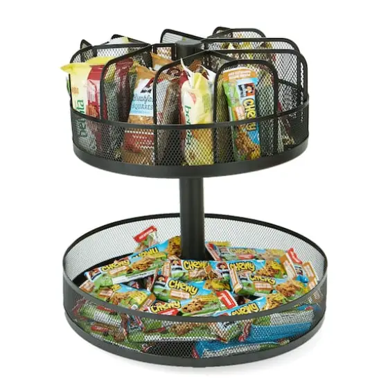 Mind Reader Black Metal Mesh 2-Tier Lazy Susan Granola Bar and Snack Organizer {1}