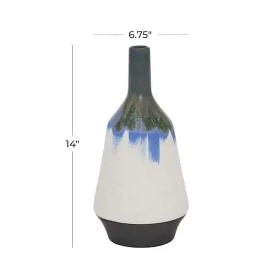 White Ceramic Contemporary Vase, 14" x 7" x 7" {7}