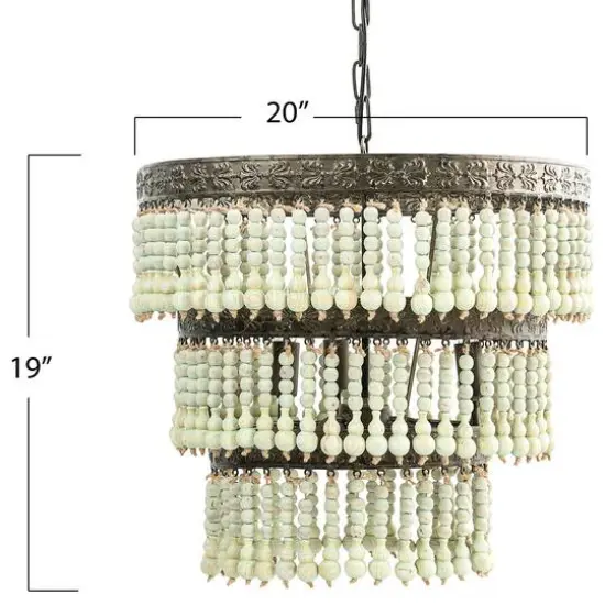 Hello Honey® 21.3" 3-Tier Round Metal Chandelier With 3 Lights & Hanging Wood Beads {6}