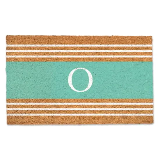 Teal Monogram Stripe Doormat O {1}