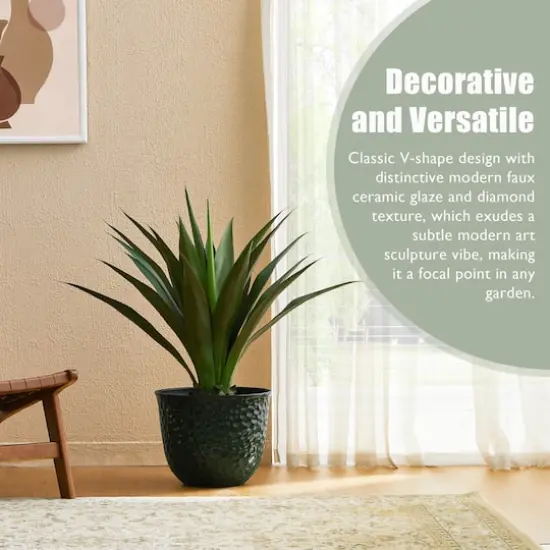 Glitzhome&reg; 15.25" Honeycomb Textured Green Faux Ceramic Plastic Planters, 2ct. {6}